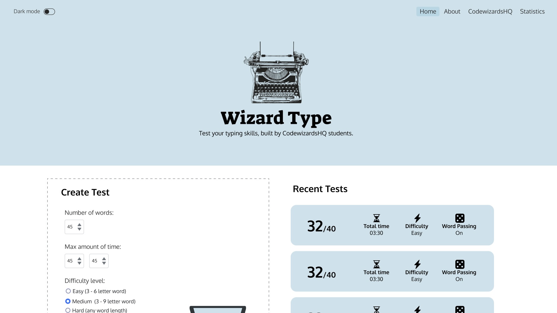 Wizard-Type typing website